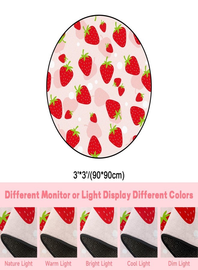 FUYEUN 3Ft Round Strawberry Rug Kwaii Pink Circle Rugs for Bedroom Dorm Living Room Cute Area Rug Floor Mat Pad Doormat Carpet, 3'X3'(90x90cm) - Image 3